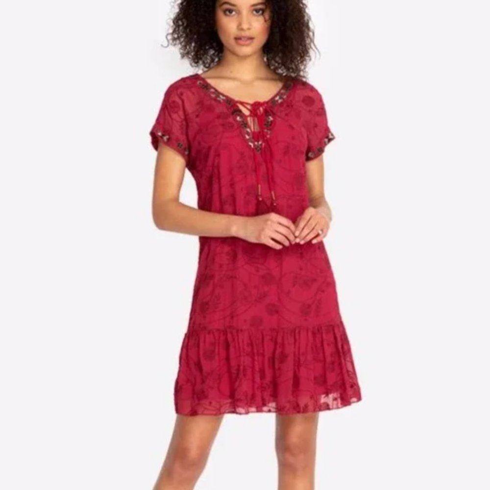 JOHNNY WAS Jaw lace up mini dress NWT sz Small